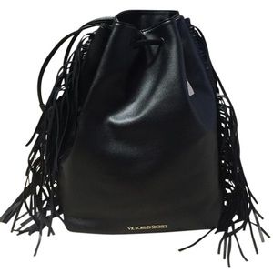 Black leather tassle backpack (boho)